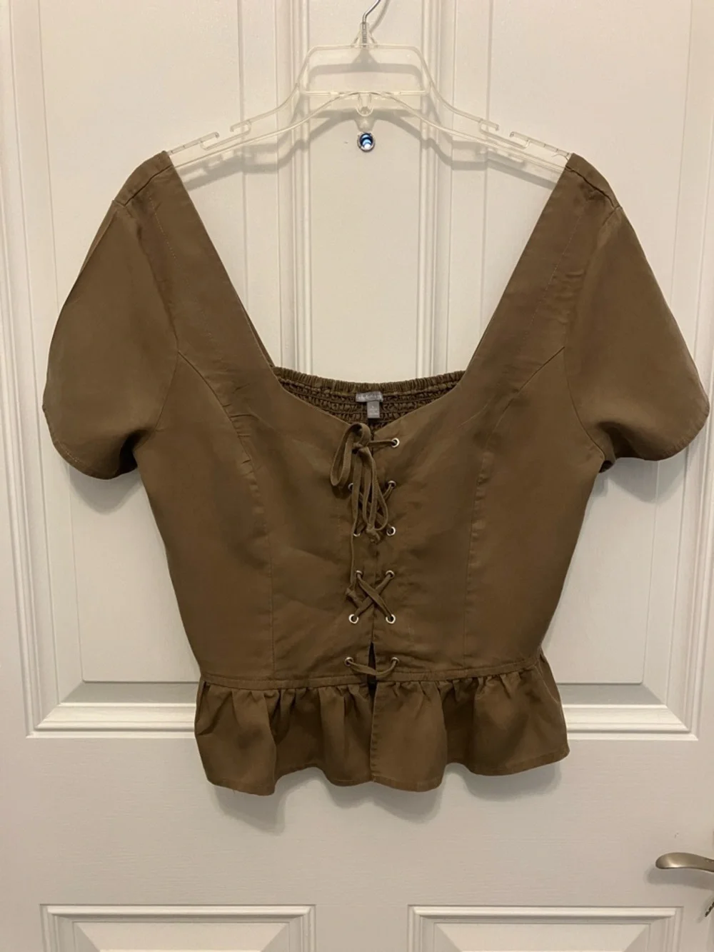 Women's Lace-Up Peplum Top in Olive Brown Renaissance Festival Wear Size Large - Picture 1 of 8